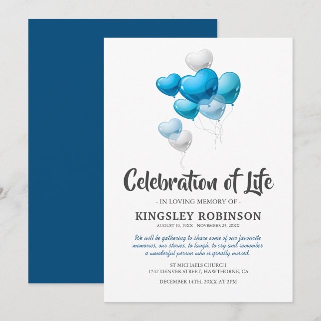 Invitación Blue Celebration of Life Funeral (Anverso / Reverso)