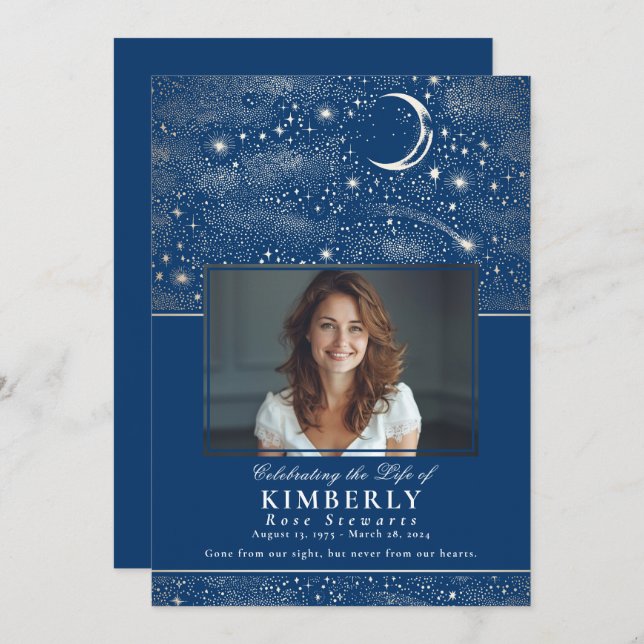 Invitación Blue Celebration of Life Funeral Memorial Photo (Anverso / Reverso)