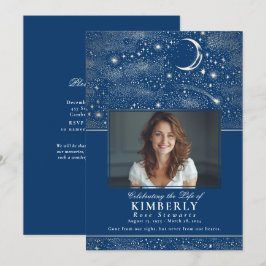 Invitación Blue Celebration of Life Funeral Memorial Photo