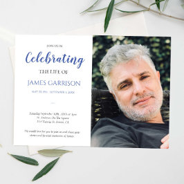 Invitación Blue Celebration of Life with Photo Funeral