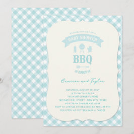 Invitación Blue Checks BBQ Boy Baby Shower Summer Fiesta
