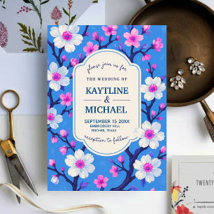 Invitación Blue Cherry Blossom Elegant Floral Romantic Spring