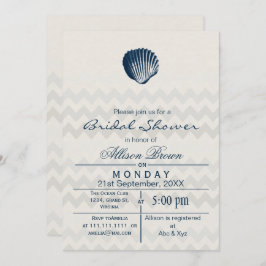 Invitación Blue Chevron Seashell Beach ducha de novia Invita