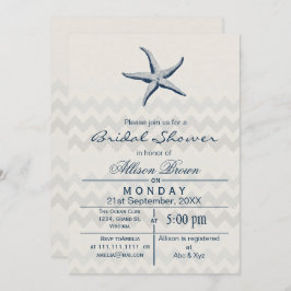 Invitación Blue Chevron Starfish Beach con ducha de novia Inv