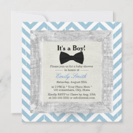 Invitación Blue Chevron Stripes Bow Tie Boy Baby Shower