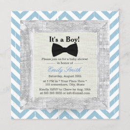 Invitación Blue Chevron Stripes Bow Tie Boy Baby Shower