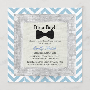 Invitación Blue Chevron Stripes Bow Tie Boy Baby Shower