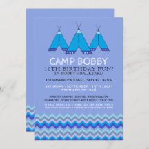 Blue Chevron Tipi, cumpleaños de camping