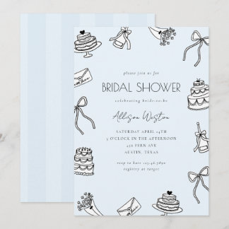 Invitación Blue Chic Bows Cakes and Champagne Bridal Shower