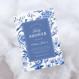 Invitación Blue Chinoiserie Asian Vintage Baby Shower