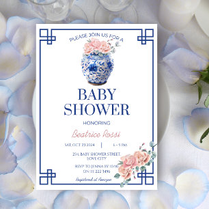 Invitación Blue Chinoiserie Preppy Ginger Jar Baby Shower
