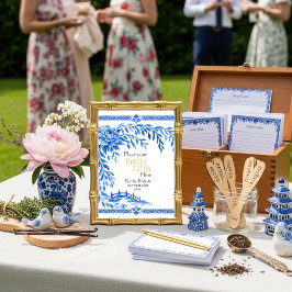 Invitación Blue Chinoiserie Recipe Cards Here Sign