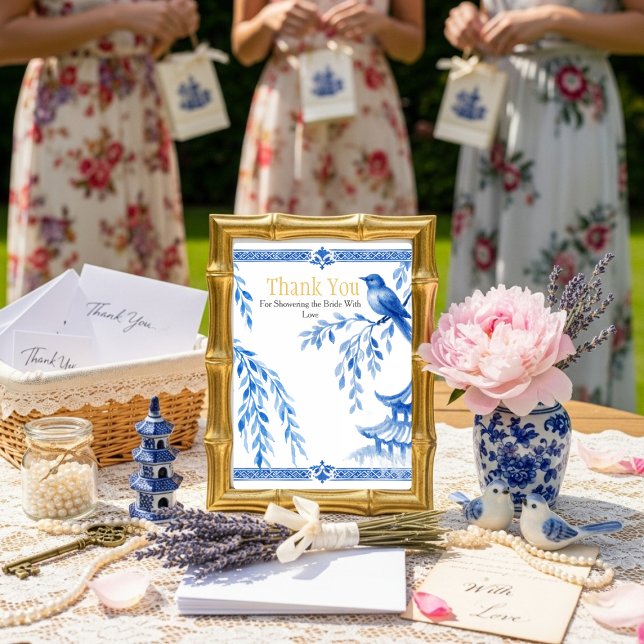 Invitación Blue Chinoiserie "Thank You"   Sign (Blue Chinoiserie "Thank You" Sign Invitation)