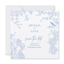 Blue Chinoiserie Toile de Jouy Boda Save Date