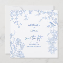 Invitación Blue Chinoiserie Toile de Jouy Boda Save Date