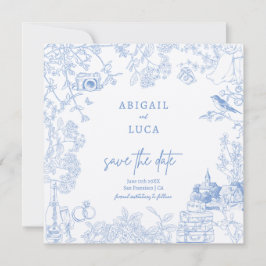 Invitación Blue Chinoiserie Toile de Jouy Boda Save Date