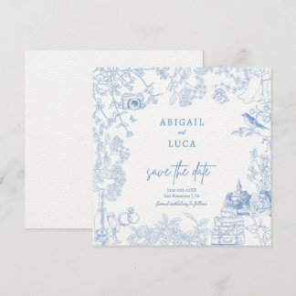 Invitación Blue Chinoiserie Toile de Jouy Boda Save Date