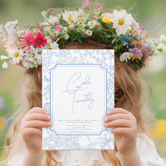 Invitación Blue Chinoiserie Toile de Jouy Boda Save Date