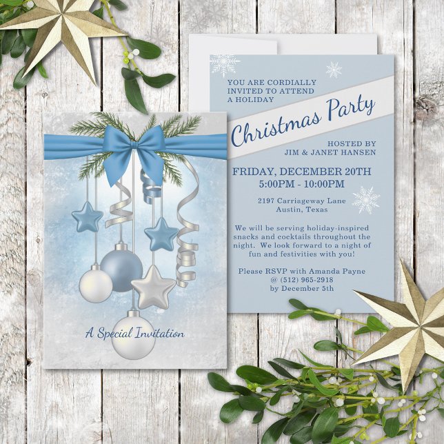Invitación Blue Christmas Multiple Ornaments Party Invitation (Subido por el creador)