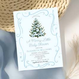 Invitación Blue Christmas Tree A Merry Little Baby Shower