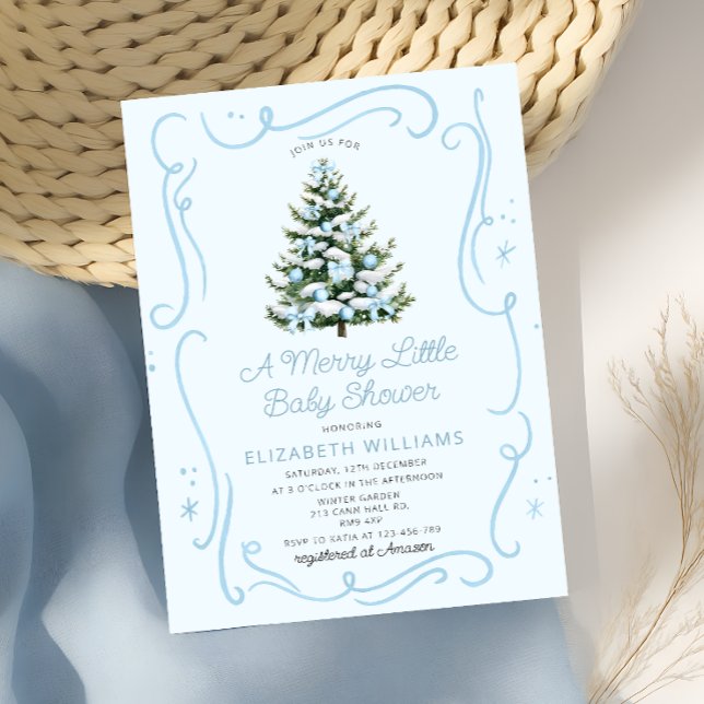 Invitación Blue Christmas Tree A Merry Little Baby Shower (Subido por el creador)