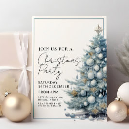 Invitación Blue Christmas Tree Silver Baubles Festividades