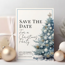 Invitación Blue Christmas Tree Silver Baubles Save the Date