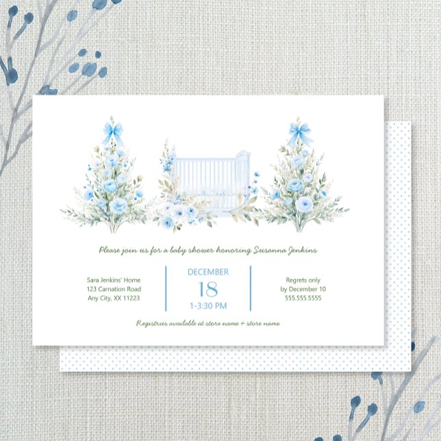 Invitación Blue Christmas Trees with crib boy Baby Shower (Subido por el creador)