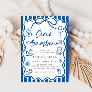Invitación Blue Ciao Bambino Whimsical Italiano Baby Shower