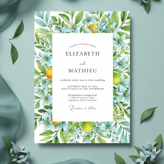 Invitación Blue Citrus Floral Whimsy Wedding (Subido por el creador)