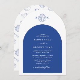 Invitación Blue Clam Seashells Coastal Seaside Beach Wedding