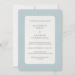 Invitación Blue claro + White Sea Wave Pattern Beach Wedding