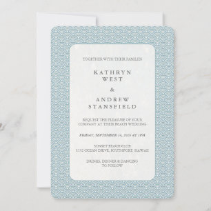 Invitación Blue claro + White Sea Wave Pattern Beach Wedding