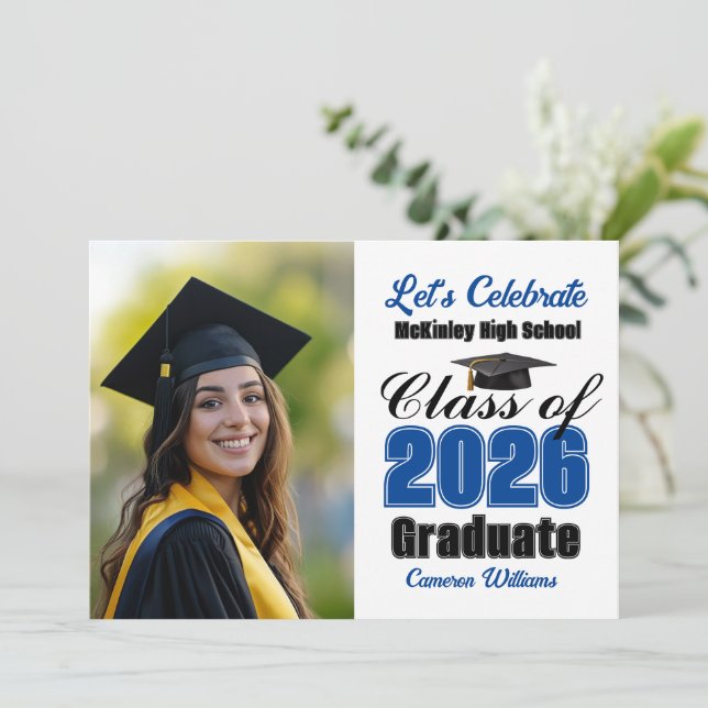 Invitación Blue Class of 2026 Photo Graduation Party (Anverso de pie)