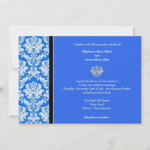 Invitación Blue Classic Damask Wedding Invitation