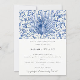 Invitación Blue Classy Watercolor Peacock Ensayo Cena