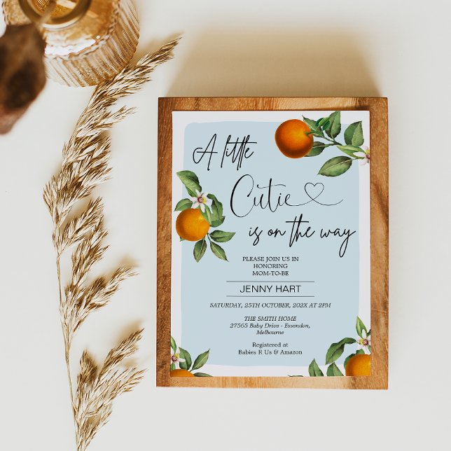 Invitación Blue Clementine Naranjas Little Cutie Baby Shower (
Boys Clementine Baby Shower Invitation, Little Cutie on the Way, Clementine Oranges Baby Shower )