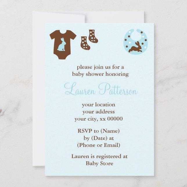 Invitación Blue Clothes Boy Baby Shower (Anverso)