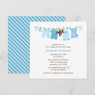 Invitación Blue Clothesline Boy Baby Shower