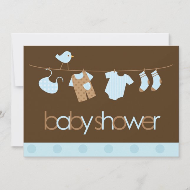Invitación Blue Clothesline Boys Baby Shower (Anverso)