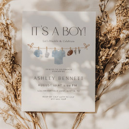 Invitación Blue Clothesline It’s a Boy Football Baby Shower