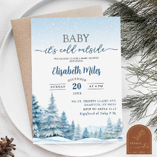 Invitación Blue Cold Winter Woodland Forest Baby Shower