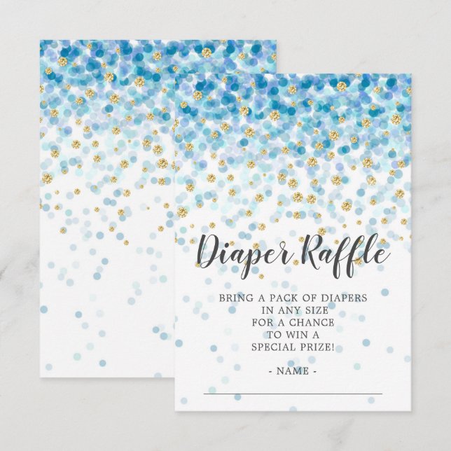 Invitación Blue Confetti Baby Shower Diaper Raffle Ticket (Anverso / Reverso)