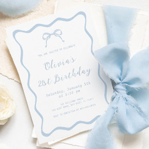 Invitación Blue Coquette Bow Birthday Party Adulto