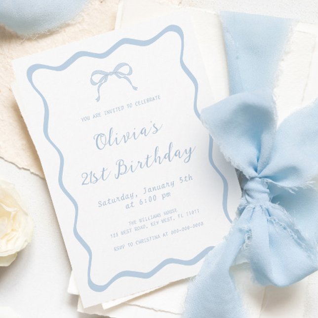 Invitación Blue Coquette Bow Birthday Party Adulto (Subido por el creador)
