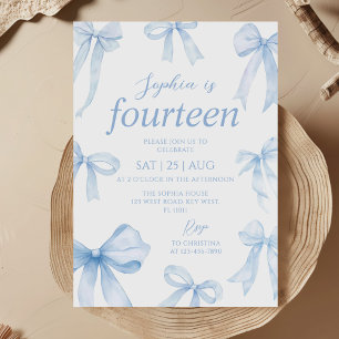 Invitación Blue Coquette Bow Chica Birday Party