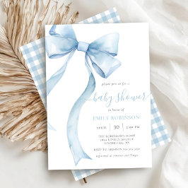 Invitación Blue Coquette Bow Gingham Boy Baby Shower