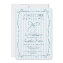 Blue Coquette Bow Pastel Baby Shower rayado
