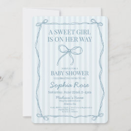 Invitación Blue Coquette Bow Pastel Baby Shower rayado
