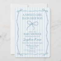 Blue Coquette Bow Pastel Baby Shower rayado